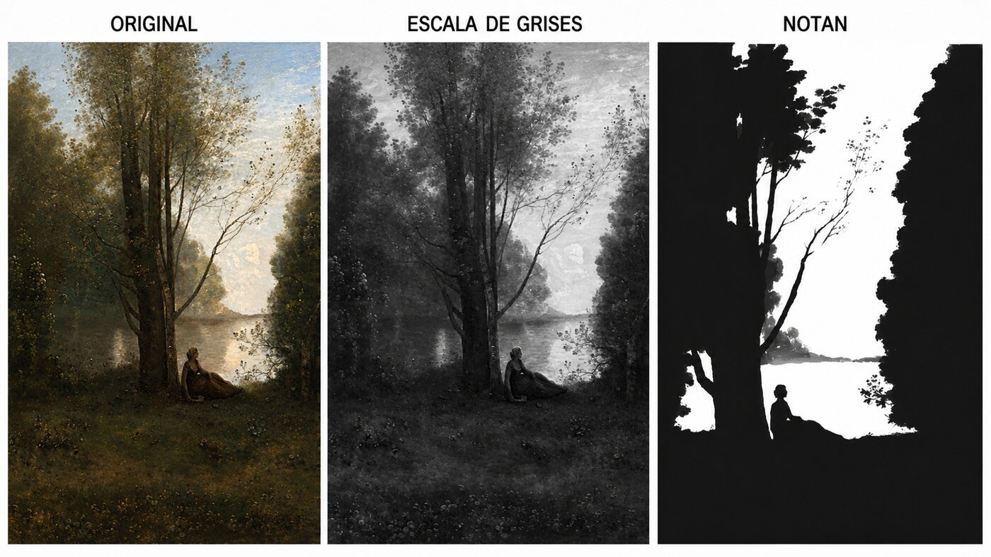 Proceso: fotografía, escala de grises y reducción a Notan